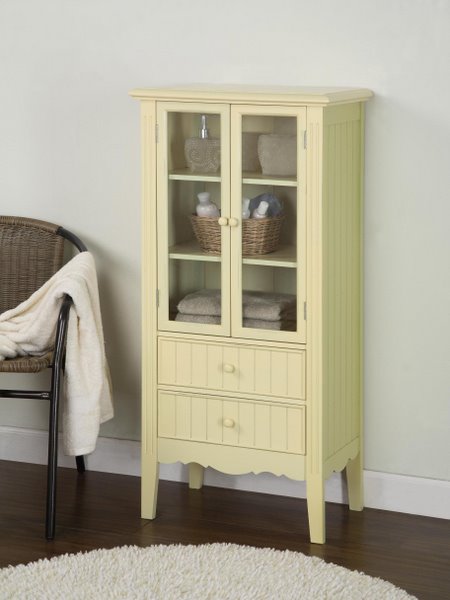 Yellow Color Story Bath Curio Storage W 2 Glass Doors