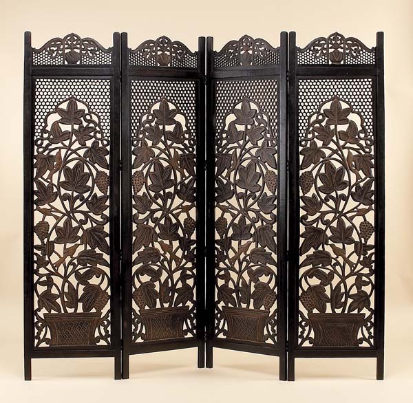 Sheffield Wood Hand Carved Room Divider 4 Panel Screen