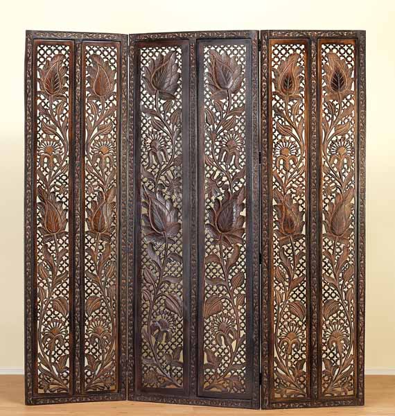 Pondicherry Wood Room Divider Carved Screen New