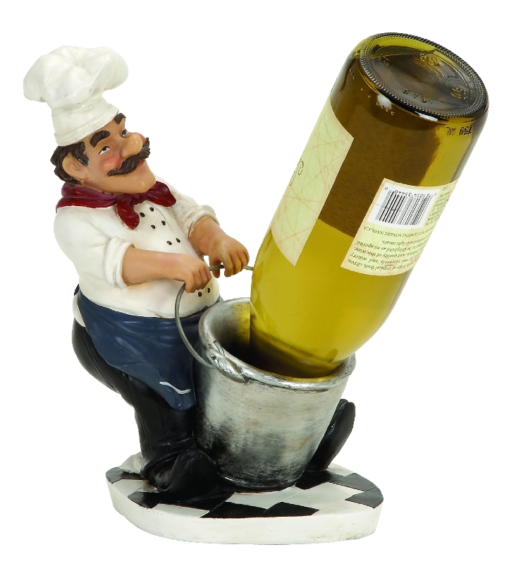 Chef With Bucket Wine Bottle Holder 10"x7".