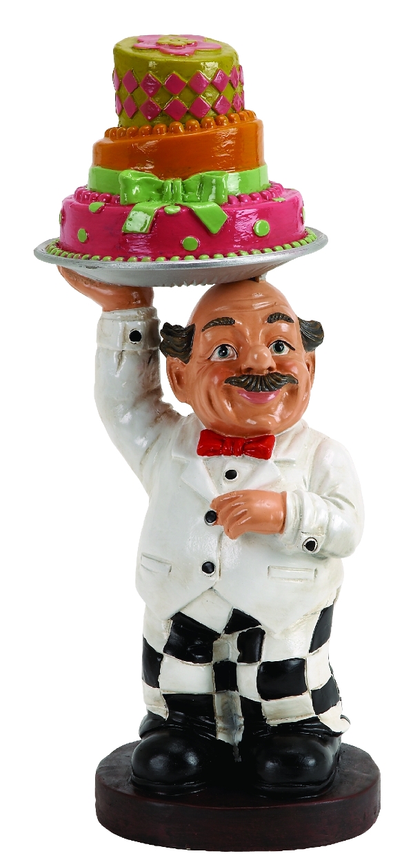 Waiter Holding Cake Platter 15"Hx6"W.