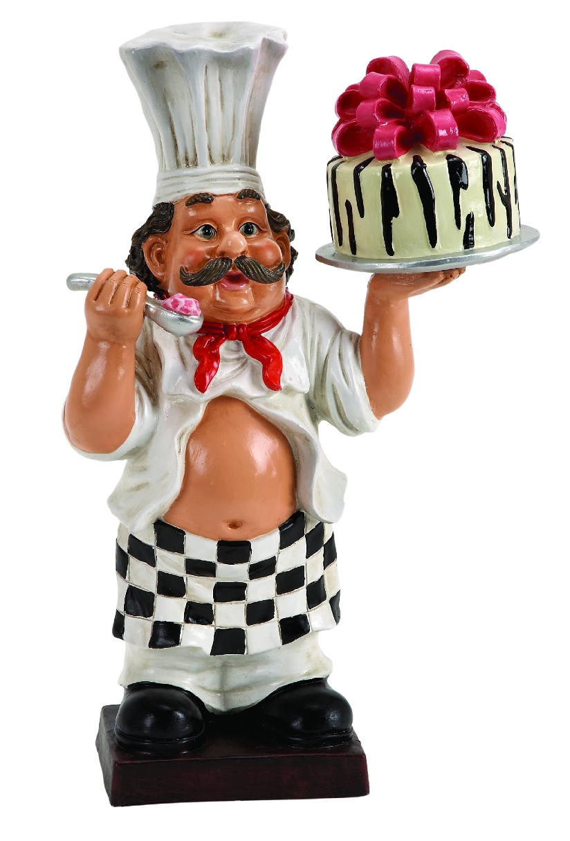 Chef Holding Cake And serving Spoon 15"Hx10"W.