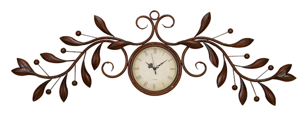 Round Wall Clock With Metal Leaf Wall Decor Sculpture
