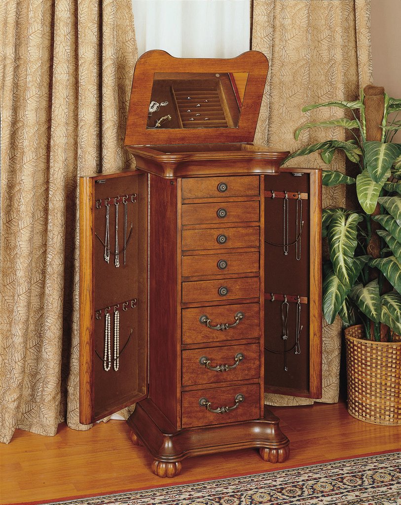 Wilmington Cherry & Burl Jewelry Armoire Box Cabinet
