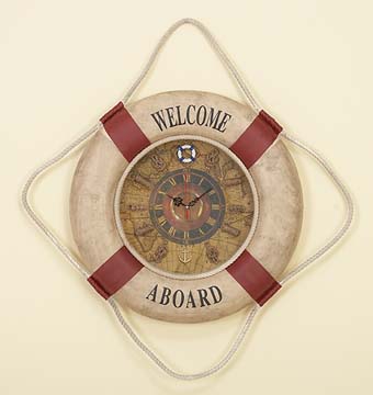 29" Nautical Life Ring Anchor Clock With Welcome Aboard