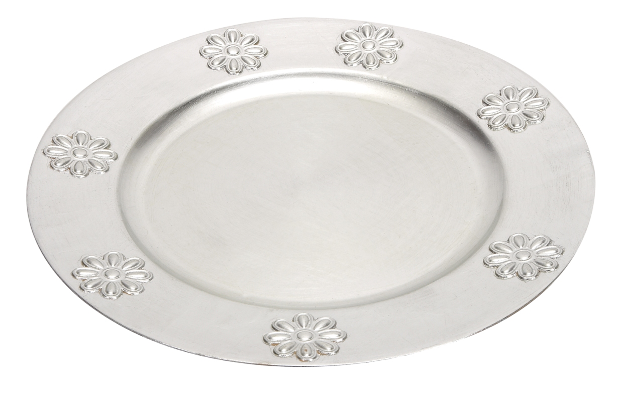 Melamine Lot of 24 FLower Silver Charger 13" Dia
