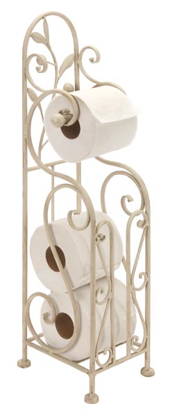 63148 - Shabby White Metal Toilet Paper Holder W Magazine Rack
