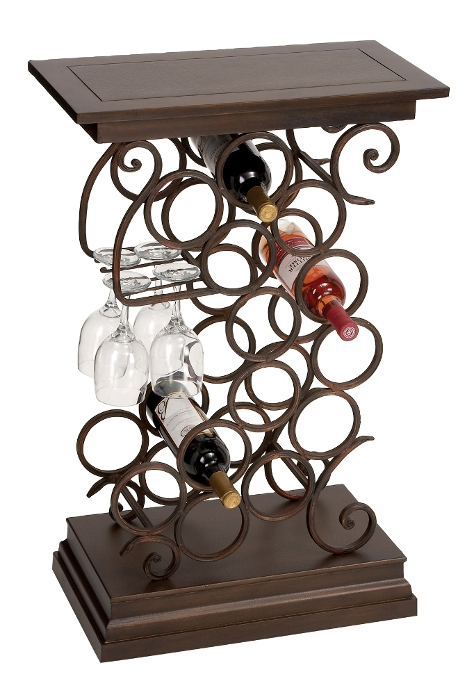 68051 - Metal Wood Rack With Glass & Wine Holder.
