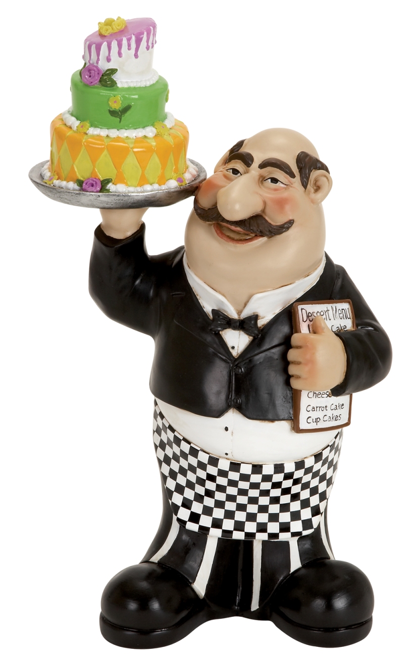 Chef Holding Cake And Menu 16"Hx9"W.