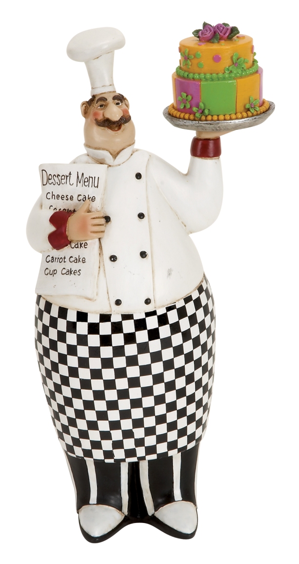 Chef Holding Cake And Menu 12"Hx6"W.