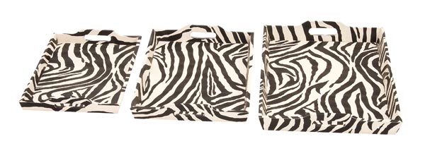 Set/3 Zebra Stripe Wood Leather Serving Tray Set