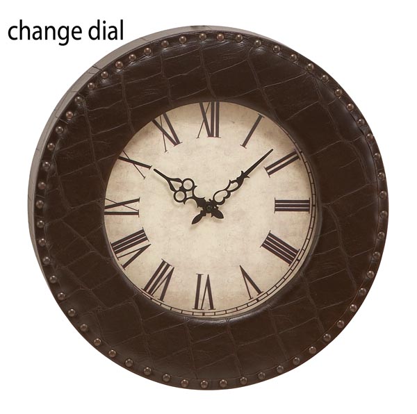 20" Royal Round Wood N Leather Wall Clock