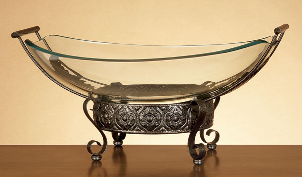 American Beauty Glass Bowl W Metal Stand Centerpiece