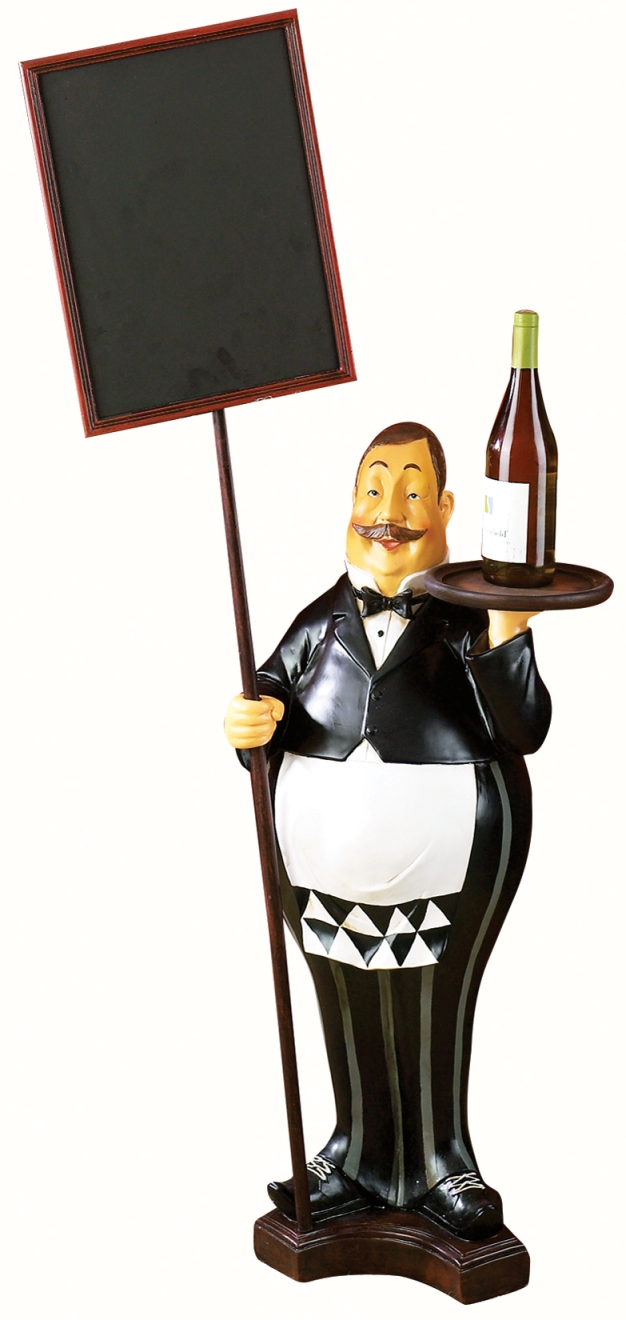 Waiter With Chalk Board Menu & Wine Tray 53"H.