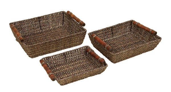 Set/3 Bali Metal N Wicker Serving Tray Set