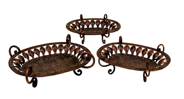 Set/3 Domboi Metal Zali Work Serving Tray Set