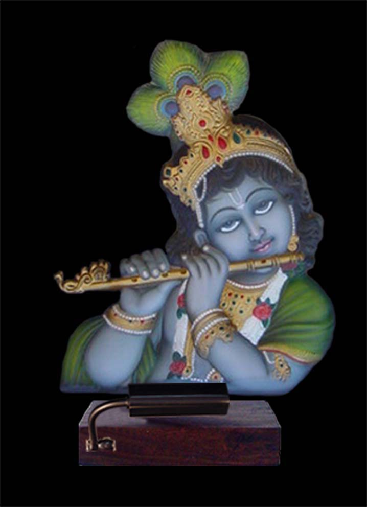 Krishna Color Med Pedastal Holographic Sculpture Statue