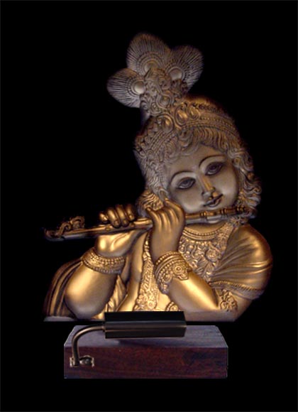 Krishan Gold Med Pedastal Holographic Sculpture Statue