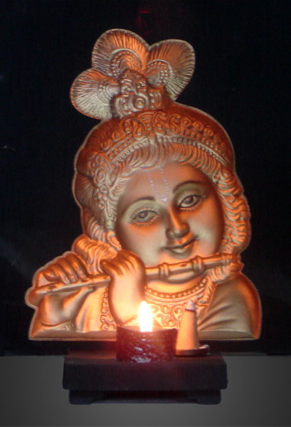 Krishna Gold Tea Candle Holographic Sculpture Statue