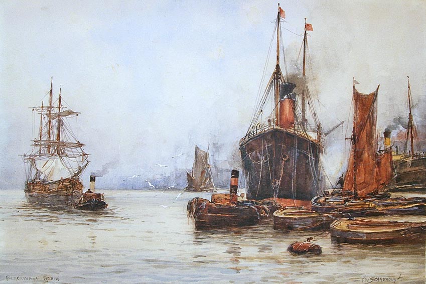 LONDON NAUTICAL WATERCOLOR BY F.W. SCARBOROUGH- REDUCED