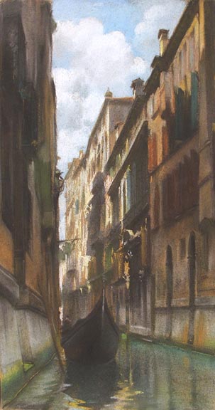 c1900 LARGE VENICE CANAL PASTEL - SIGNED ILLEGIBLY