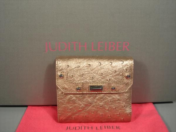 JUDITH LEIBER PLATINUM OSTRICH DOUBLE FLAP WALLET $1077