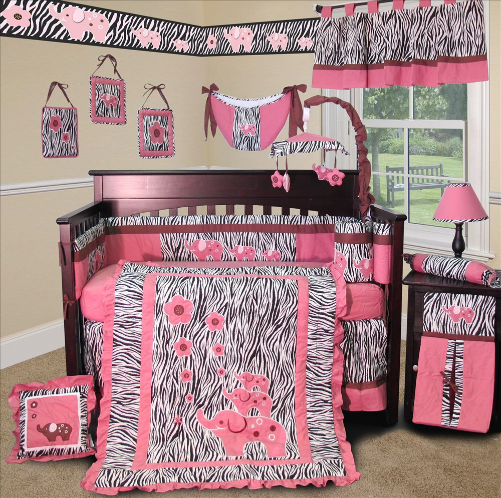 SISI Custom Baby Bedding Pink Zebra 15 PCS Crib Bedding Set