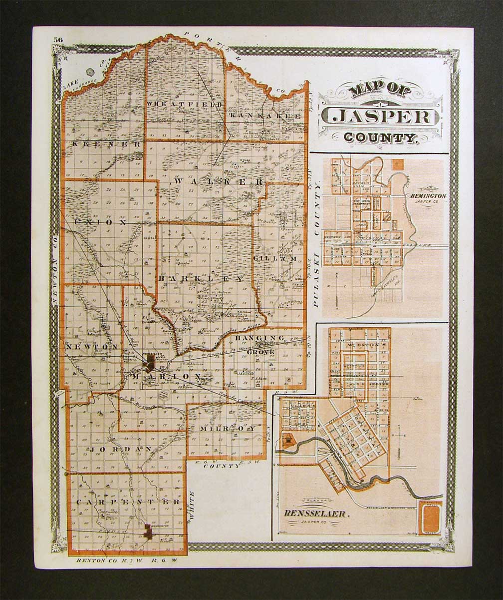 1876 Indiana County Map Jasper Rensselaer Remington Ebay 3688