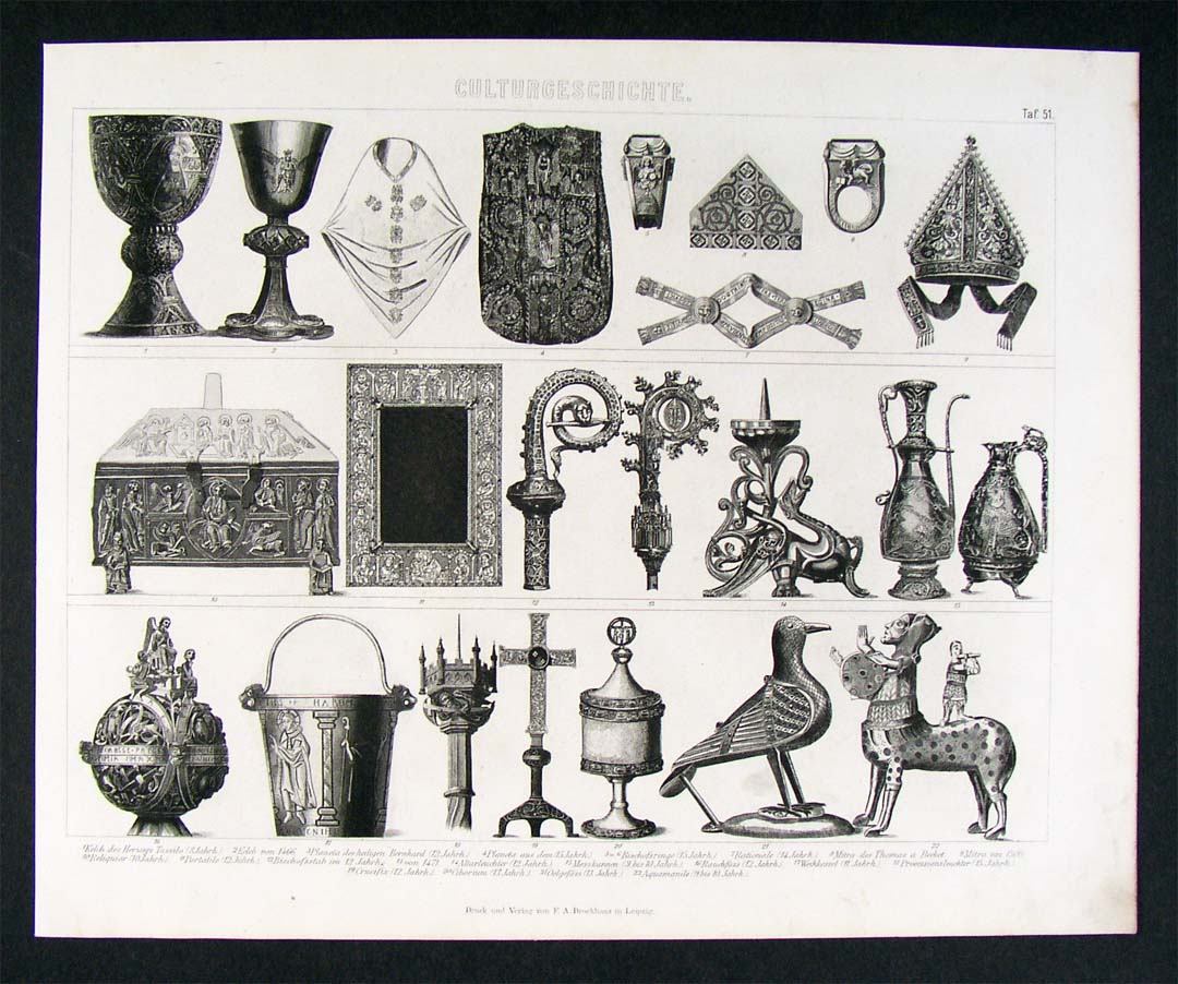 1874 Print Catholic Religious Artifacts Church Vestments Sacral Objects ...