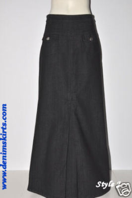 Long Black Denim Skirt 106
