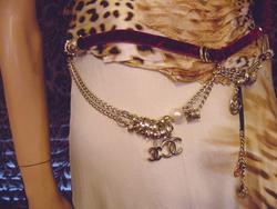New CHANEL Authentic Burgundy Velvet Metal Charm Belt