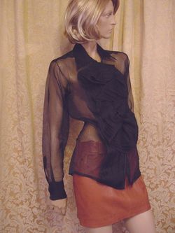 $2105 New CHRISTIAN DIOR Sheer Black Rose Silk Top 6 38