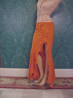 $2750 New CHRISTIAN DIOR Orange Silk Long Skirt 6 / 38
