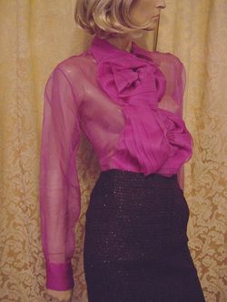 $2105 New CHRISTIAN DIOR Sheer Pink Rose Silk Top 10 42
