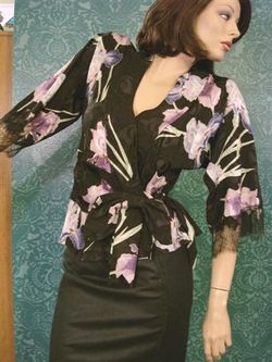 $2615 New JOHN GALLIANO Sexy Black Floral Kimono Top 10