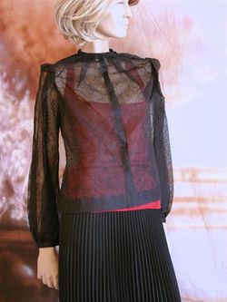 $1850 TULEH Sheer Embroidered Black Silk Blouse Top 6