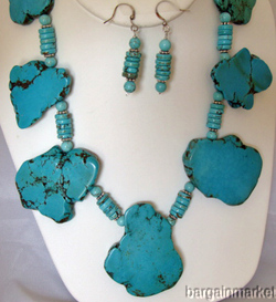 Chunky GENUINE Green TURQUOISE Necklace Earrings