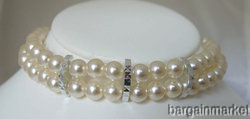 8mm Bridal 2 Strand Imitation PEARL Necklace Choker 213