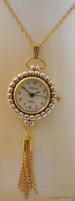Two Tone Geneva Pendant Watch Tassle & Free Chain 6929s
