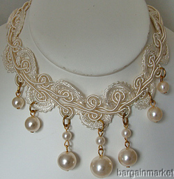 Sexy Romantic Wedding IVORY Lace Faux Pearl Choker