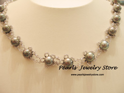 13PCS Tahitian Pearls 2.82ct Diamond Necklace 18K 16"