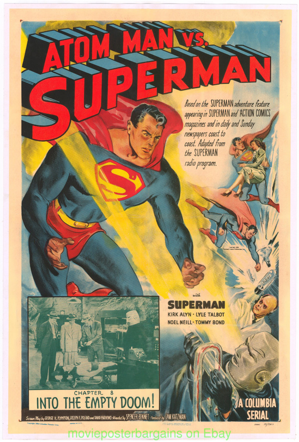 ATOM MAN VS. SUPERMAN MOVIE POSTER LB VERY FINE 1950