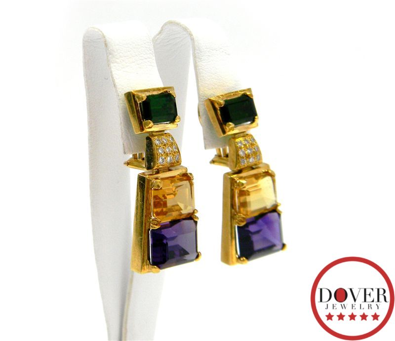  Gold Earrings on 20 30ct Diamond 18k Gold Peridot Citrine Amethyst Clip Earrings   Ebay