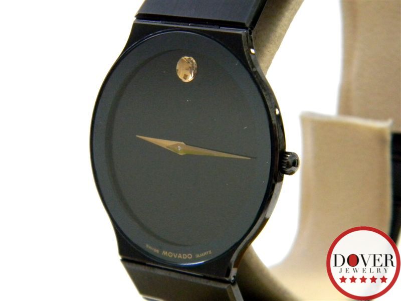 Movado Museum 'Sapphire Collection' Stainless Steel Watch Black Men's