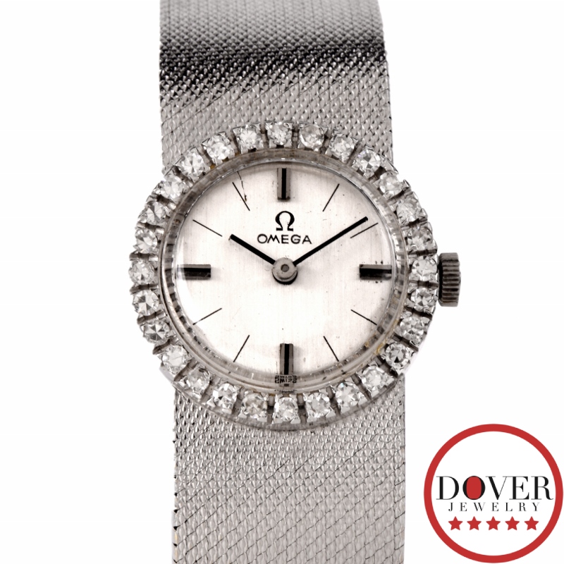 Vintage Omega Diamond 18K White Gold Mesh Ladies Watch 45.8 Grams NR eBay