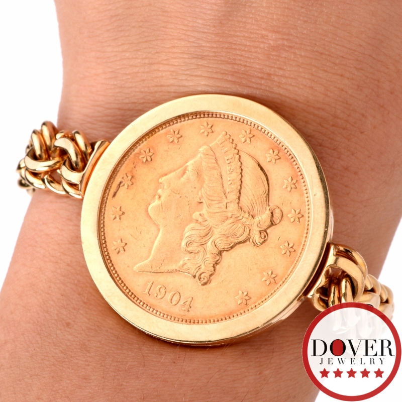 1904 Twenty Dollar 14K Gold 1 OZ 24K Gold liberty Coin Bracelet 85.9