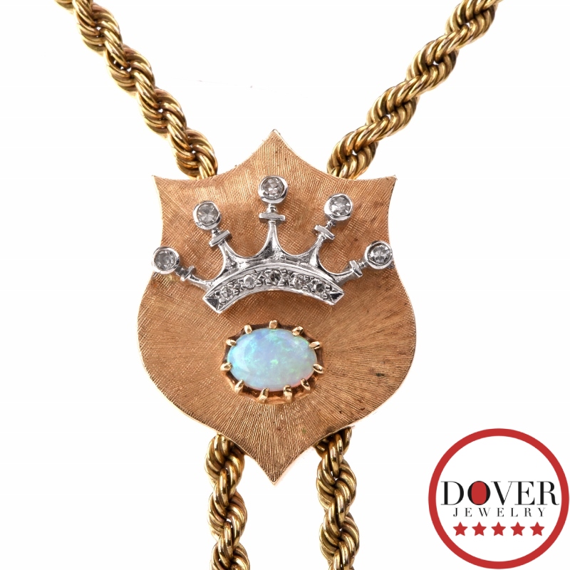 Antique Diamond Opal 14K Gold Slide Tassel Pendant Necklace 41.2 Grams