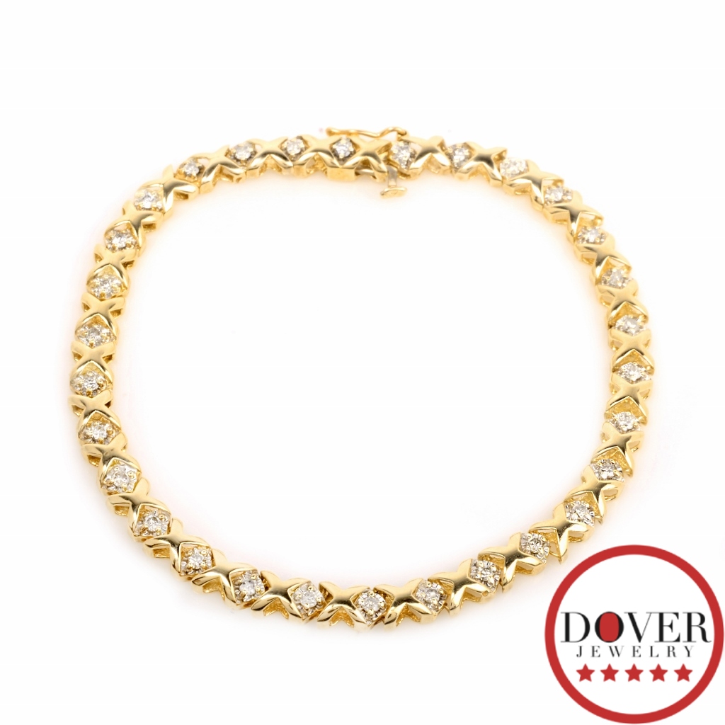 Estate Diamond 10K Yellow Gold XOXO Tennis Bracelet 7.8 Grams NR