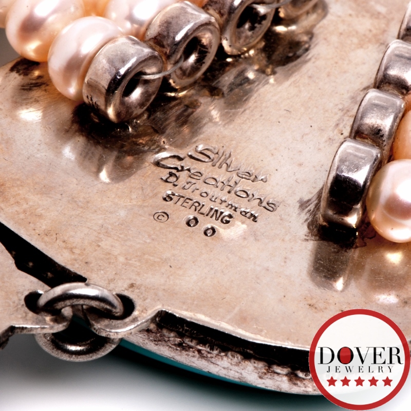 DAVID TROUTMAN Pearl Turquoise Silver 4 Strand Choker Necklace 190.6