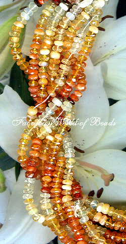 Fine Mexican Fire Opal Faceted  Bead Strand 16" 5x3MM